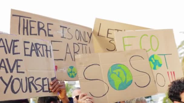 Klim Değişikliği Için Pankart Pankart Tutan Bir Grup Aktivist Çevre — Stok video