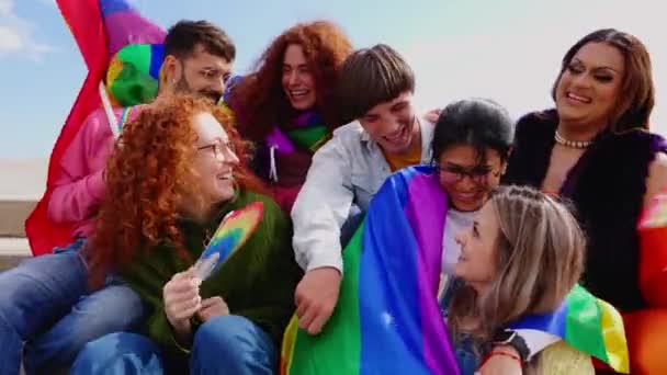 Happy Group Gay Friends People Having Fun Together Celebrating Lgbtq — Stock Video