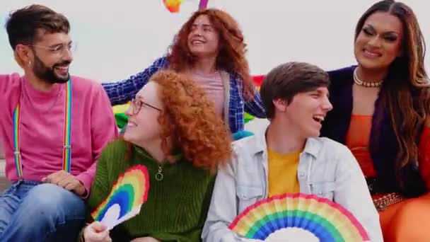 Happy Group Gay People Having Fun Celebrating Together Lgbt Pride — стоковое видео