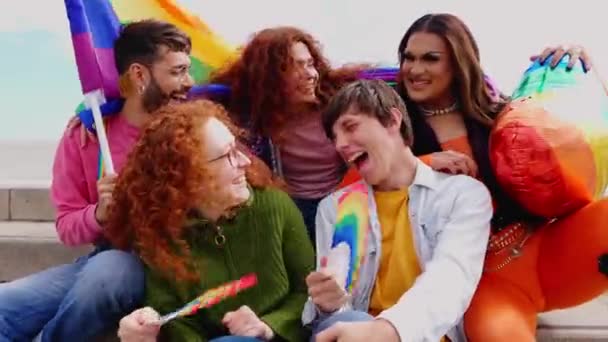 Happy Group Gay People Having Fun Celebrating Together Lgbt Pride — Stock Video