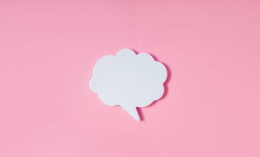 A cloud with a shadow. A cloud of dialogue. Form for letter or text. Thought concept. Chat icon on pink background. 3D visualization. 3D image. Copy space.