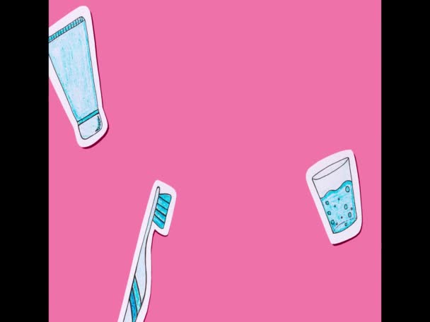 Остановите Анимацию Стоматологического Набора Вырезанного Бумаги Движущегося Розовом Фоне Концепция — стоковое видео