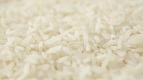 Lang Weißer Reis Reis Fällt Von Oben Seitenansicht Nahaufnahme Rotation — Stockvideo