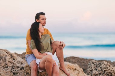 Romantic couple in love on the beach on romantic honeymoon travel