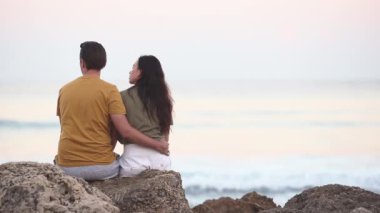 Romantic couple in love walking on the beach on romantic honeymoon travel