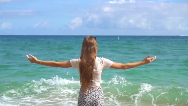 Adorable Girl Tropical Beach Vacation — Stock video