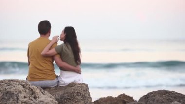Romantic couple in love on the beach on romantic honeymoon travel