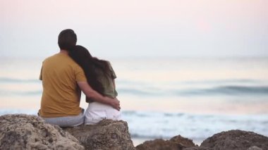 Romantic couple in love walking on the beach on romantic honeymoon travel