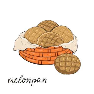 Melonpan Japanese sweet bun isolated on white background.Vector image.