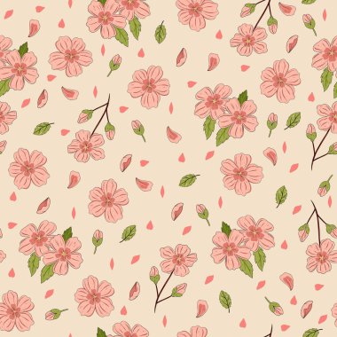 Sakura çiçekleriyle kusursuz desen. Vektör resmi.