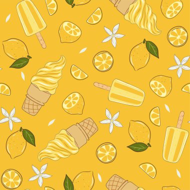 Seamless pattern with lemon ice cream. Vector image.