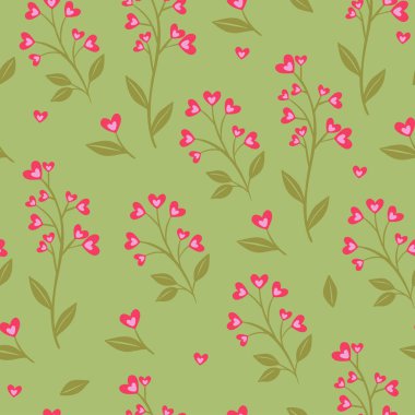 Seamless pattern with pink heart flowers. Vector image.