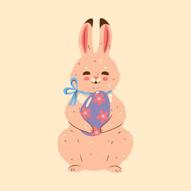 Cute Easter bunny with an egg. Vector image.