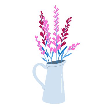 Bouquet of flowers in a jug isolated on a white background. Vector image.