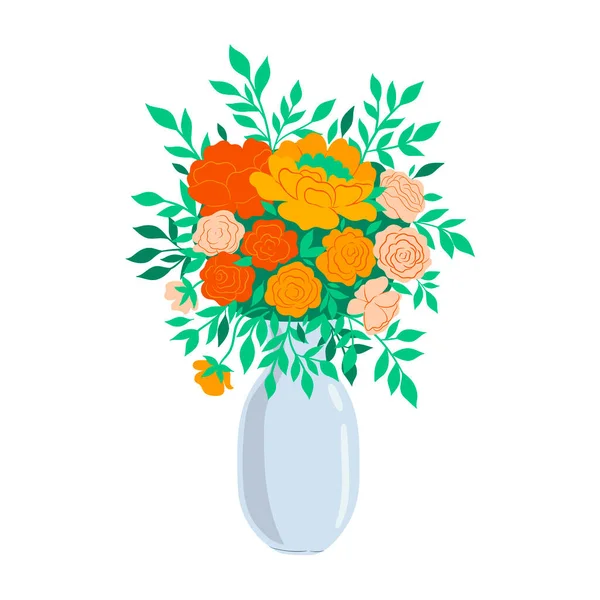 Bouquet Flowers Vase Isolated White Background Vector Image — 图库矢量图片