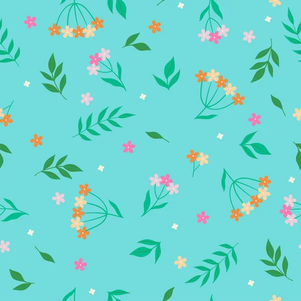 Nahtloses Muster Mit Einfachen Blüten Und Blättern Vektorbild — Stockvektor