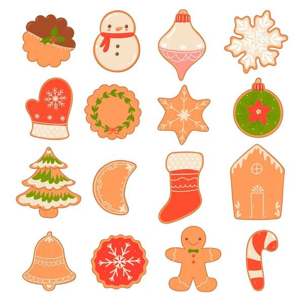 Set Top View Christmas Cookies Isolate White Background Vector Image — Stock Vector