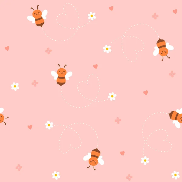 Nahtloses Muster Von Bienen Und Blumen Vektorbild — Stockvektor