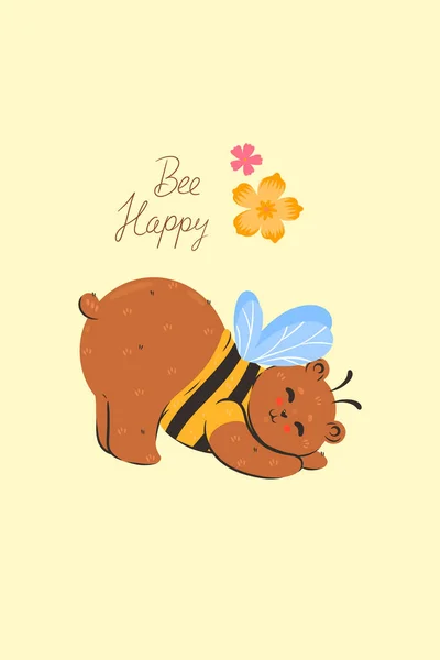 かわいい蜂のクマとポストカードやポスター ベクトル画像 — ストックベクタ