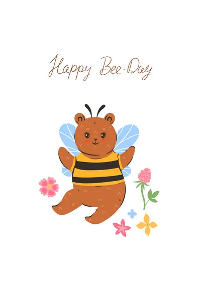 Postkarte Oder Poster Mit Einem Niedlichen Bienenbär Vektorbild — Stockvektor