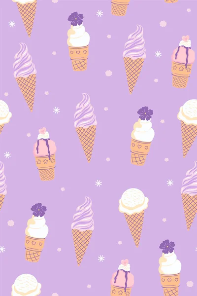 无缝隙图案 有紫色冰淇淋 矢量图像 — 图库矢量图片