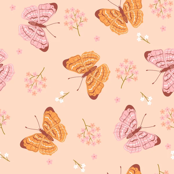 Spring Pattern Yellow Pink Butterflies Flowers Vector Image — Stock Vector