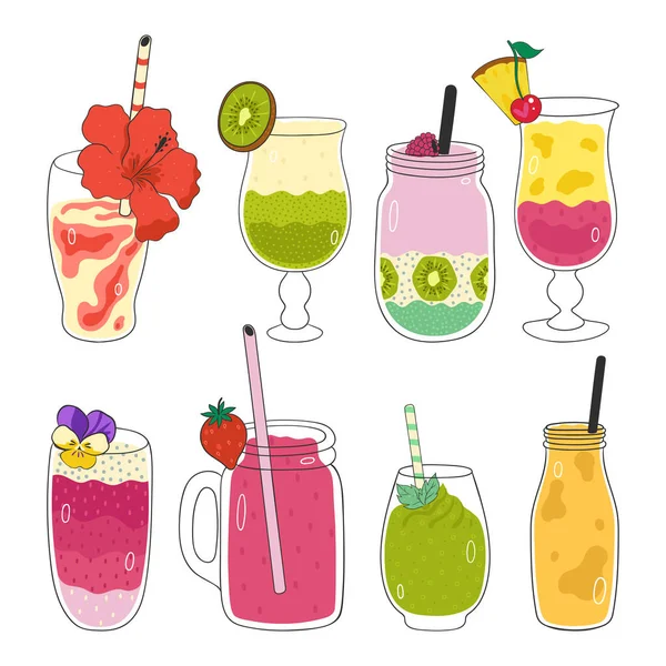 Set Various Smoothies Isolated White Background Vector Image — Stock Vector