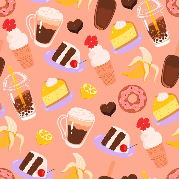 Seamless Pattern Different Sweet Food Vector Image — Stock Vector