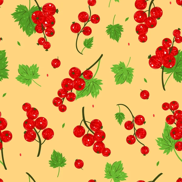 Seamless Pattern Red Currants Yellow Background Vector Image — Stock Vector
