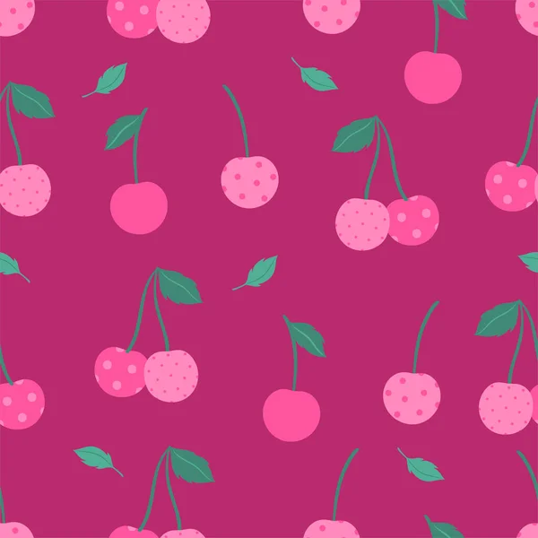 Jednoduchý Bezešvý Vzor Třešněmi Růžových Barvách Vektorový Obrázek — Stockový vektor