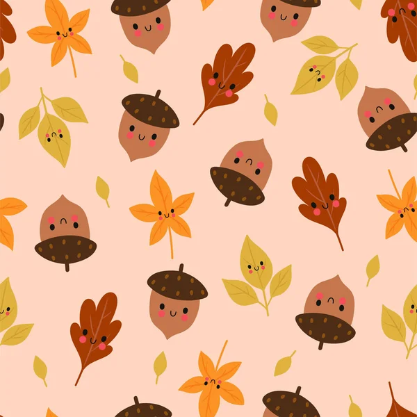 用秋天的橡子和树叶雕琢无缝的图案 矢量图像 — 图库矢量图片