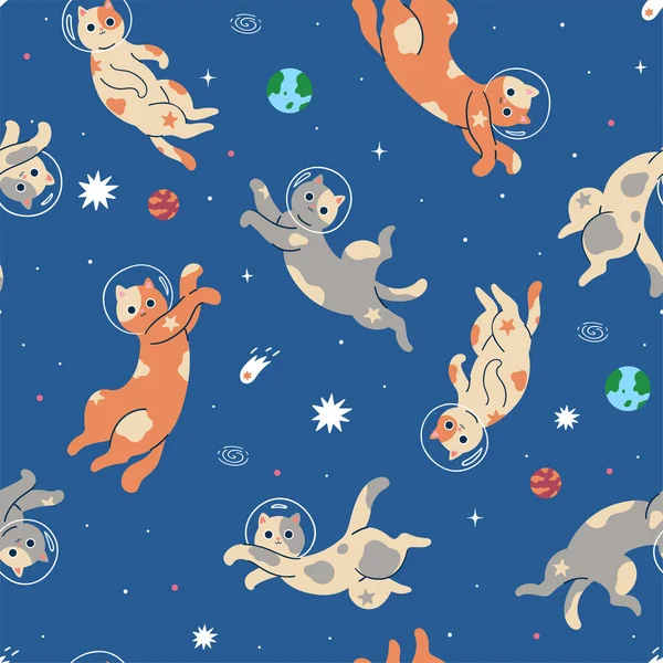 Seamless Pattern Cute Cats Space Vector Image Stock Illustration