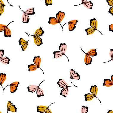 Beyaz arka planda ginkgo yaprakları olan kusursuz bir desen. Vektör resmi.