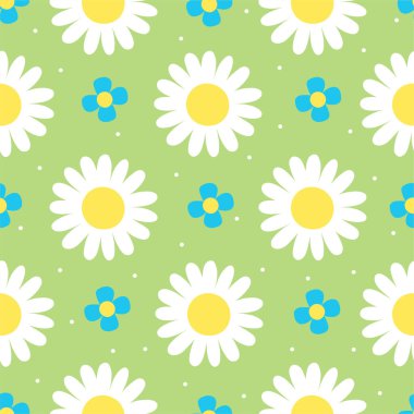 Papatya ve unutma beni desenli basit, pürüzsüz bir desen. Vektör resmi