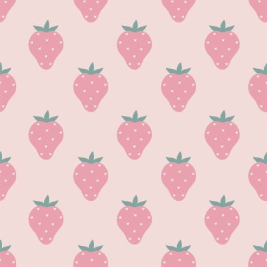 Çilekli, pürüzsüz pembe desenli. Vektör resmi.