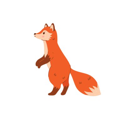 Şirin tilki çizgi filmi beyaz arka planda tek başına duruyor. Vektör resmi.