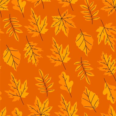 Sonbahar yaprakları altın renginde kusursuz desen. Vektör resmi.