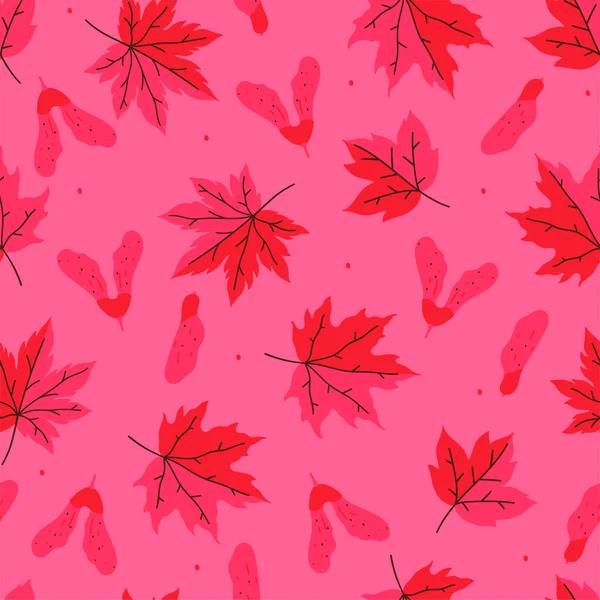 種子とメープルの葉が付いているシームレスな秋のパターン ベクトル画像 — ストックベクタ