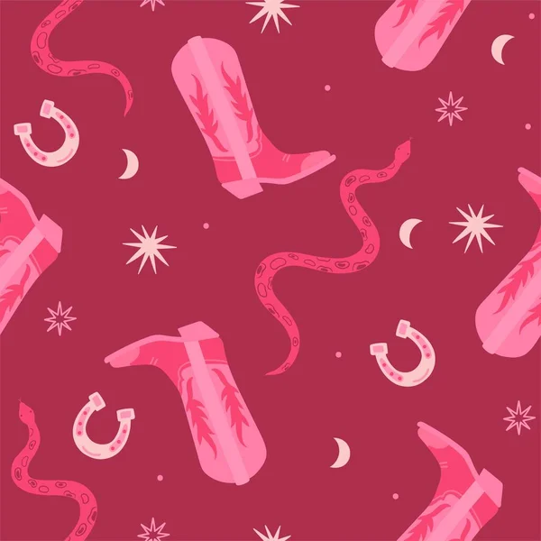 Trendy Pink Seamless Pattern Cowboy Boots Snakes Horseshoes Vector Image Royalty Free Stock Vectors