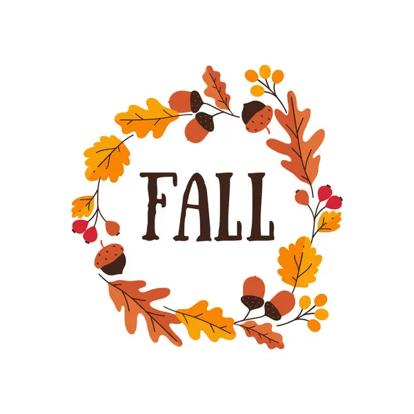 秋天的橡果 树叶和浆果在白色的背景上相互隔离 矢量图像 — 图库矢量图片