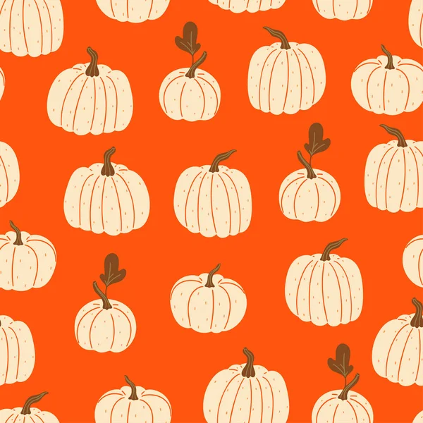 Бесшовный Осенний Узор Тыквами Оранжевых Цветах Векторное Изображение — стоковый вектор
