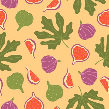 İncir ve yapraklarla kusursuz desen. Vektör resmi.