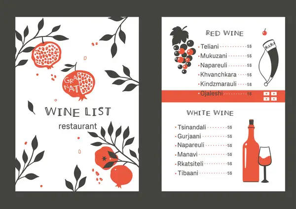 Gürcistan Restoran Şarap Listesi basit çizimlerle dolu. Vektör resmi.