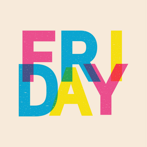 Poster with the word Friday in risograph style. Vector image.