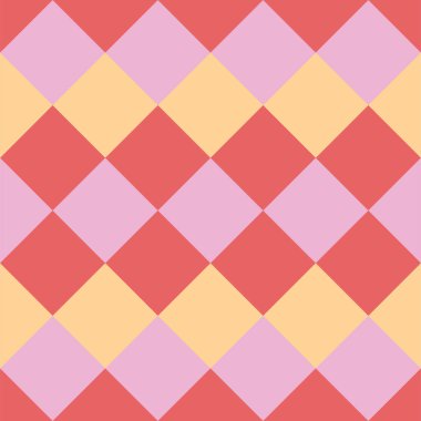 Pembe, kırmızı ve sarı renklerde kusursuz elmas deseni. Vektör resmi.