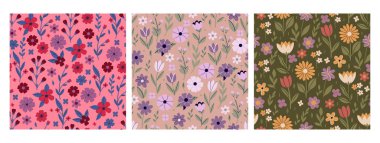 Çiçekli, pürüzsüz yay desenleri. Vektör resmi.