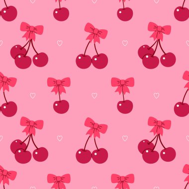 Kiraz ve fiyonklu kusursuz desen. Vektör resmi