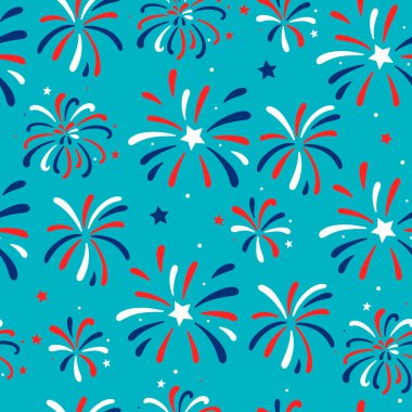 4 Temmuz havai fişeklerle kusursuz bir kutlama şablonu. Vektör resmi.