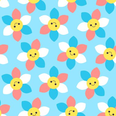 Rengarenk çiçeklerin kusursuz deseni. Vektör resmi.