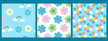 Güzel çiçekli, pürüzsüz desenler. Vektör resmi